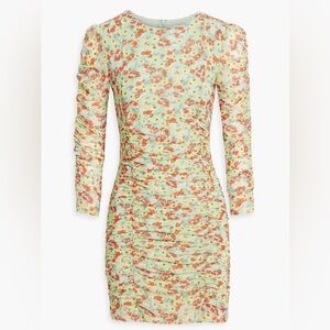 GANNI Ruched floral-print stretch-mesh mini dress